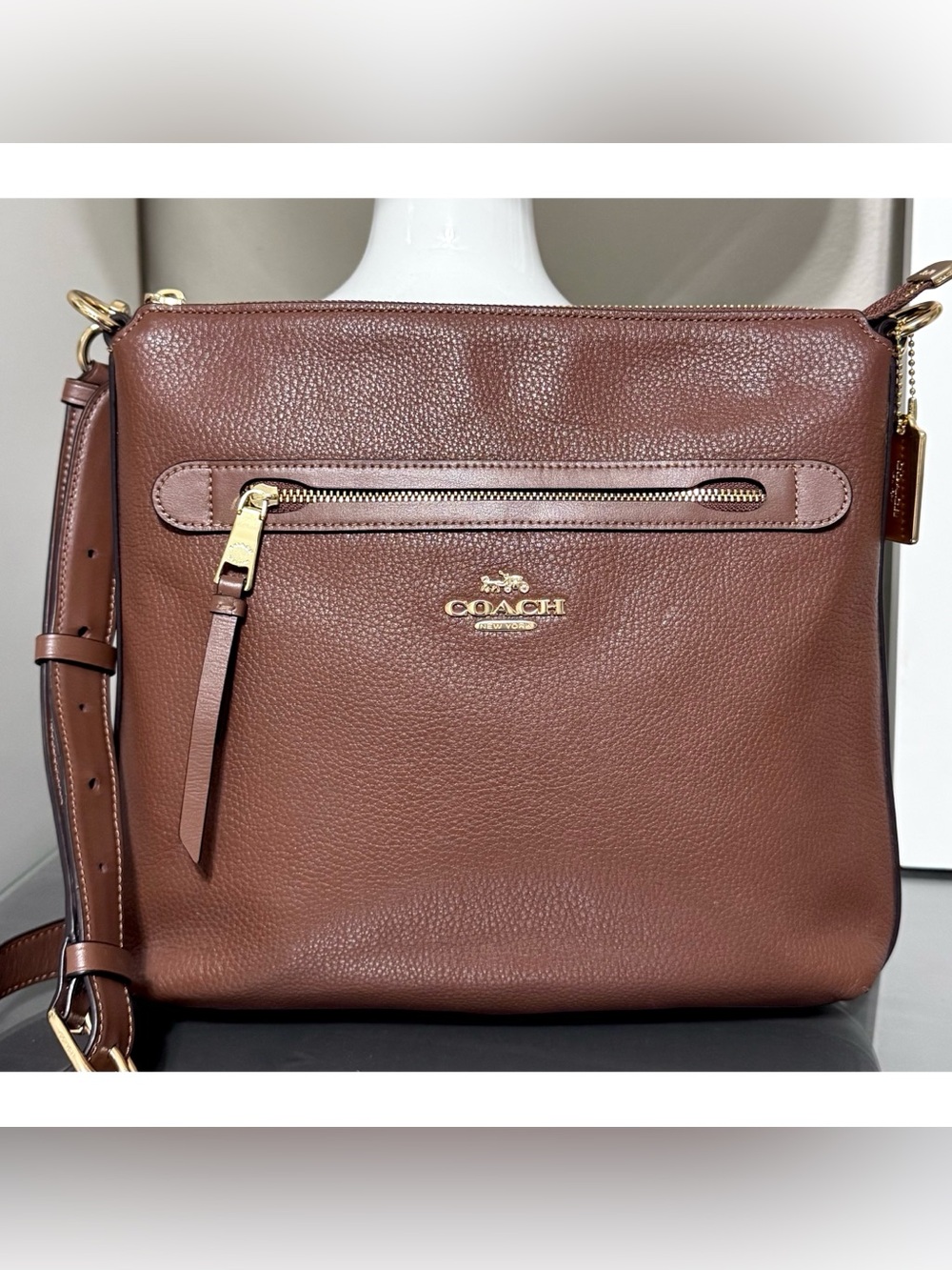 COACH Mae File Crossbody Bag | BROWN Pebble Leather |‎ Gold Hardware - Picture 3 of 10